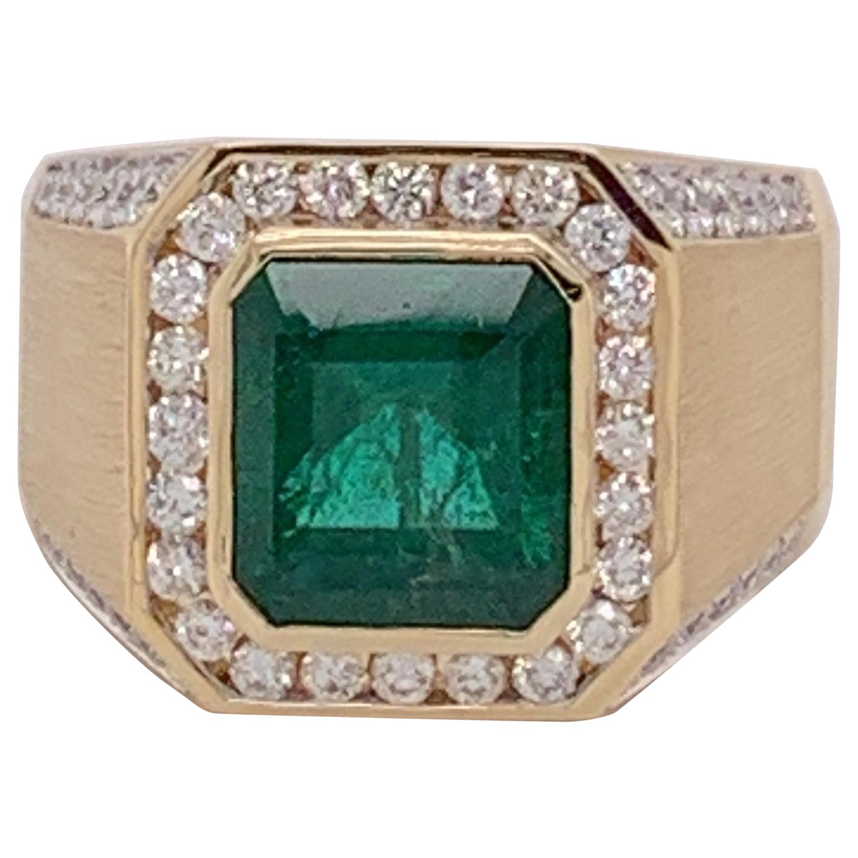 Natural 5.14 Carat Emerald Men’s Ring Set in 14 Karat Gold