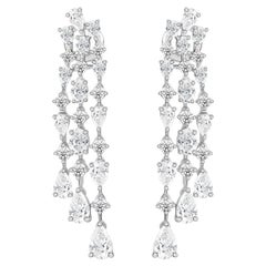 Natural 5.16 Carats Diamond Cascade Drop Earrings in 18K White Gold