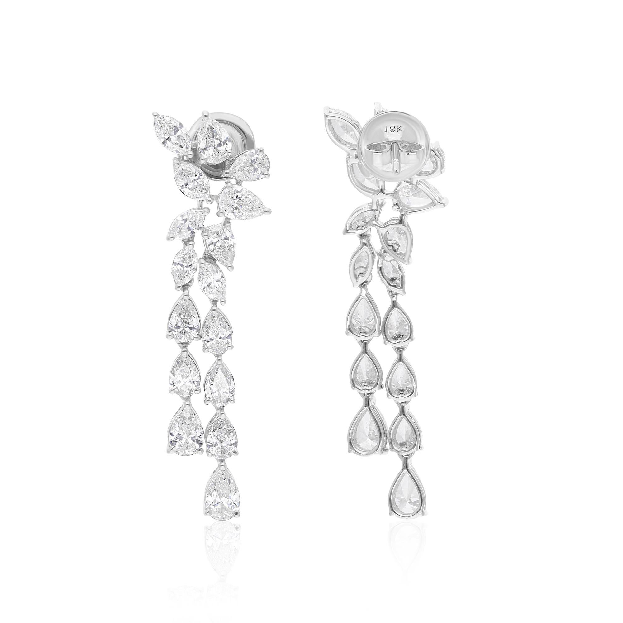 Modern Natural 5.18 Carat Pear & Marquise Diamond Earrings 14 Karat White Gold Jewelry For Sale
