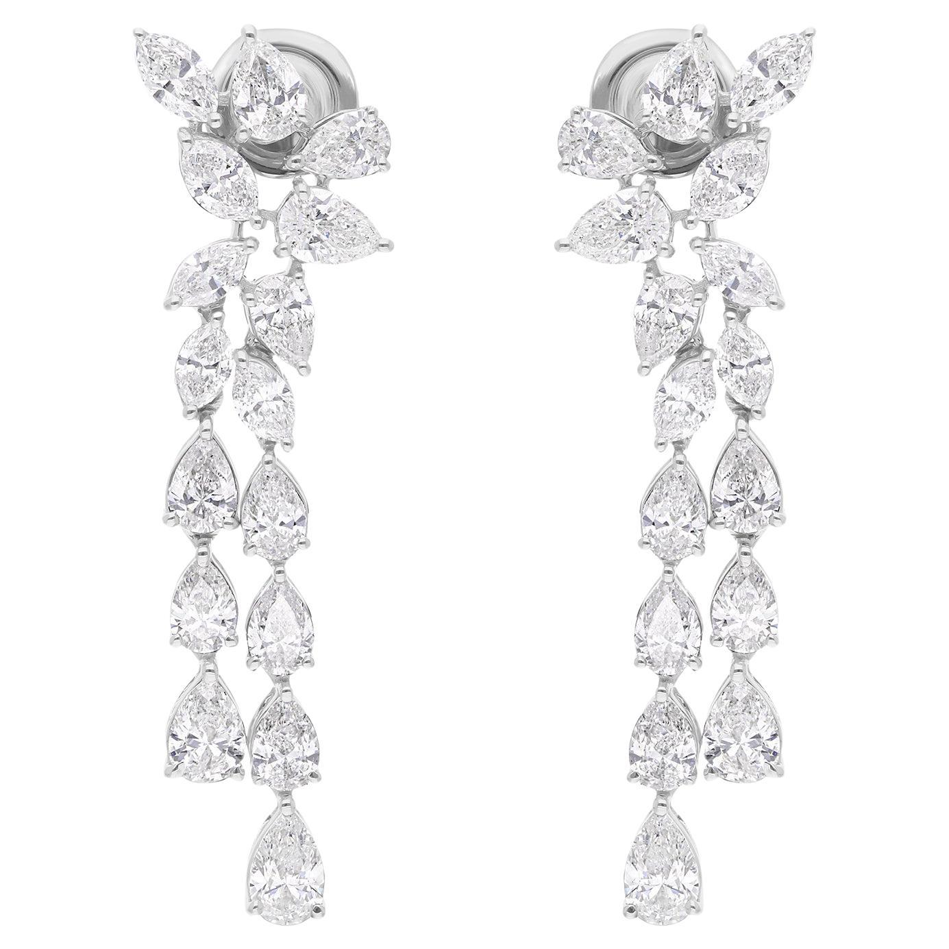 Natural 5.18 Carat Pear & Marquise Diamond Earrings 14 Karat White Gold Jewelry