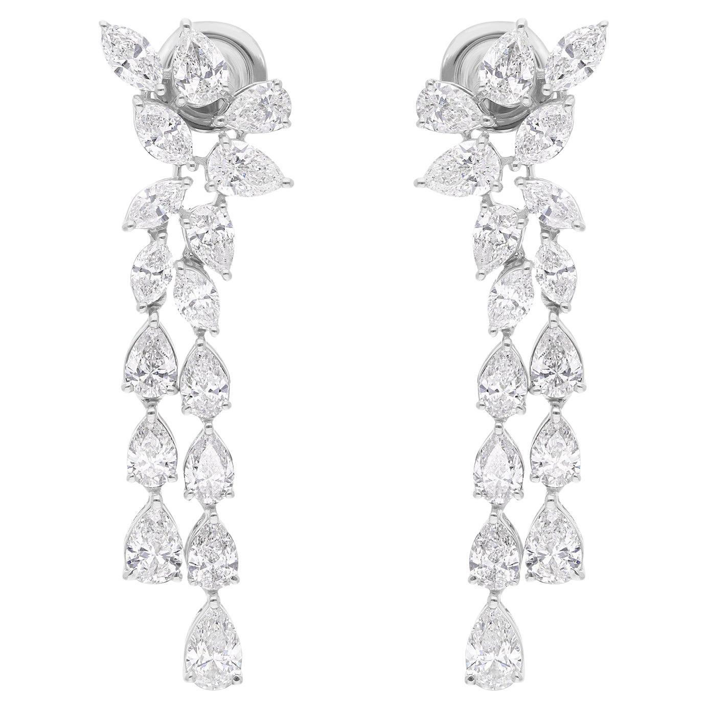 Orecchini di diamanti naturali a pera e marquise da 5,18 carati in oro bianco 14 carati