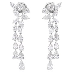 Natural 5.18 Carat Pear & Marquise Diamond Earrings 18 Karat White Gold Jewelry
