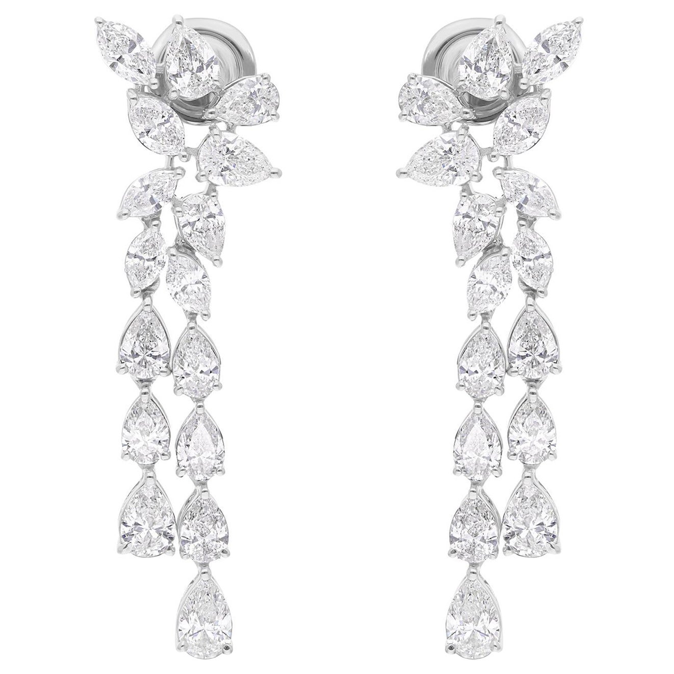 Natural 5.18 Carat SI/H Diamond Cluster Drop Earrings 14 Karat White Gold