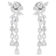 Natural 5.18 Carat SI/H Diamond Cluster Drop Earrings 14 Karat White Gold