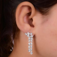 Natural 5.18 Carat SI/H Diamond Cluster Drop Earrings 18 Karat White Gold