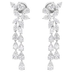 Natural 5.18 Carat SI/H Diamond Cluster Drop Earrings 18 Karat White Gold
