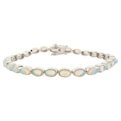 Natural 5.18 ct Oval Cabochon Fire Opal Bracelet Gift for Graduation in Silver