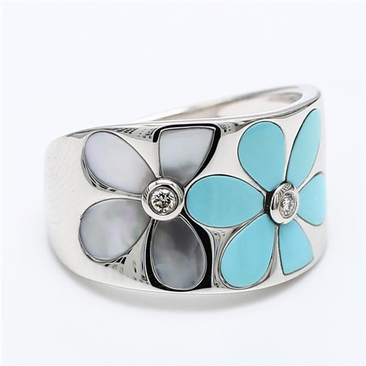 Women's Natural Turquoise and White Pinctada Maxima .57 Carat TW White Gold Fashion Ring