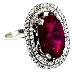 Natural 5.20 Carat Ruby and Diamond Halo Ring in Platinum
