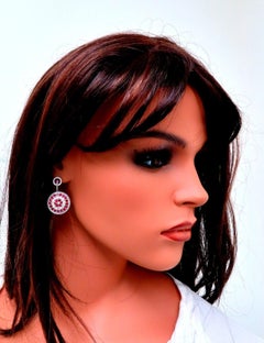Natural 5.20 Carat Ruby Diamonds Dangle Earrings 14 Karat Bullseye Statment*