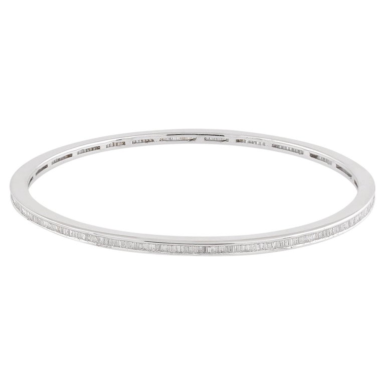 Bracelet Manchette Diamants Baguette En Argent 925 - 2.78 Carats - Fait Main En Inde