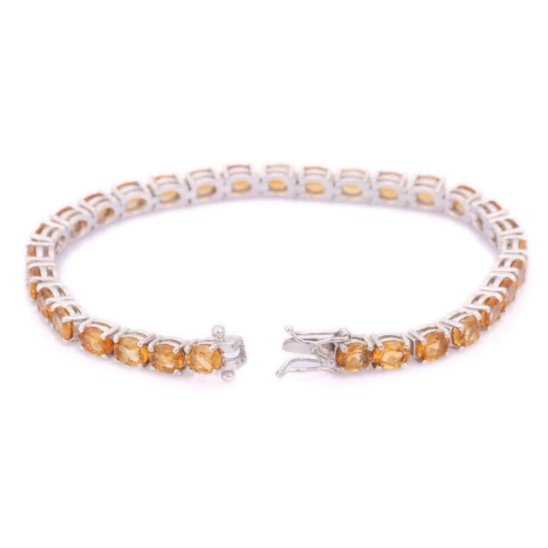Natural 5.20 CT Citrine Gemstone Oval Cut Tennis Bracelet In New Condition In New York, NY