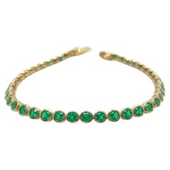 Natürliche 5,20 CTW sambischen Smaragd Lünette Tennis-Armband in 14K Gelbgold Unisex