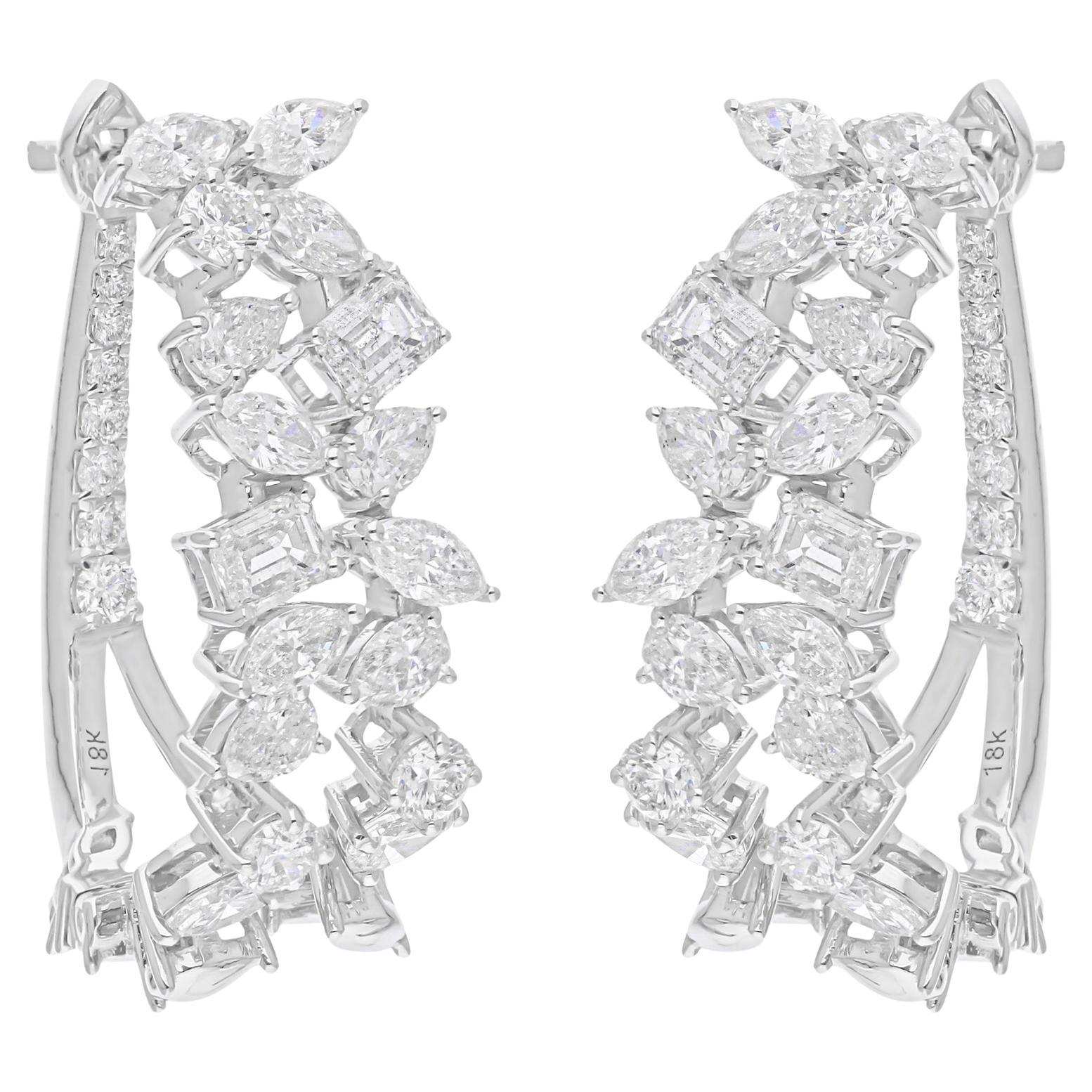 Boucles d
oreilles en or blanc 18 carats avec diamants naturels de 5,22 carats SI/H de formes multiples