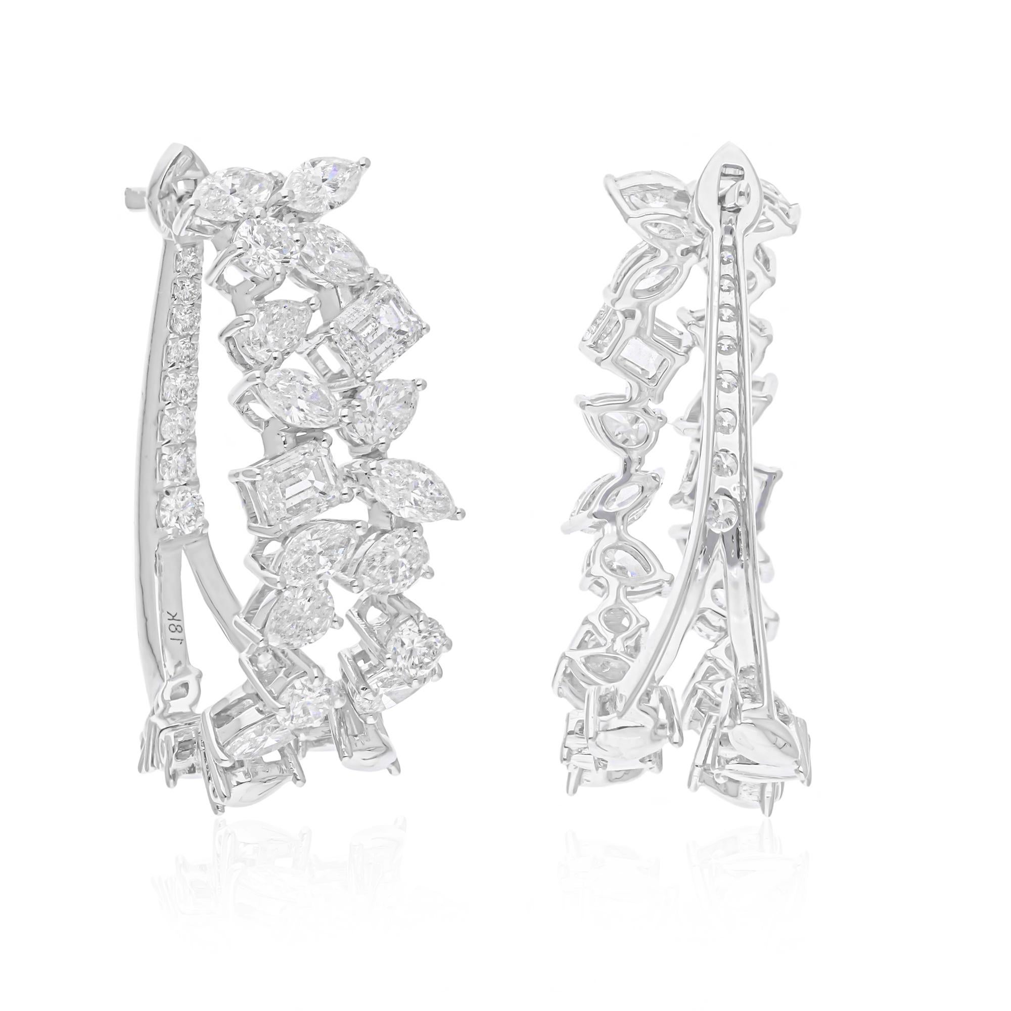 Modern Natural 5.22 Carat SI/H Multi Shape Diamond Earrings 18 Karat White Gold Jewelry For Sale