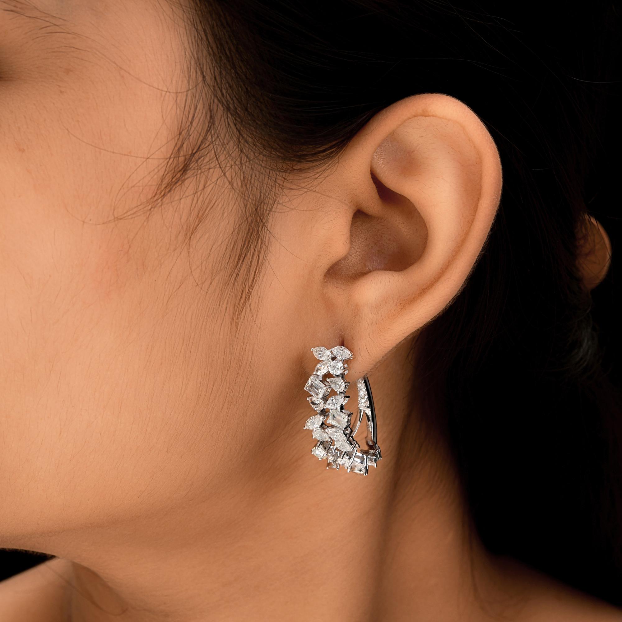 Pear Cut Natural 5.22 Carat SI/H Multi Shape Diamond Earrings 18 Karat White Gold Jewelry For Sale
