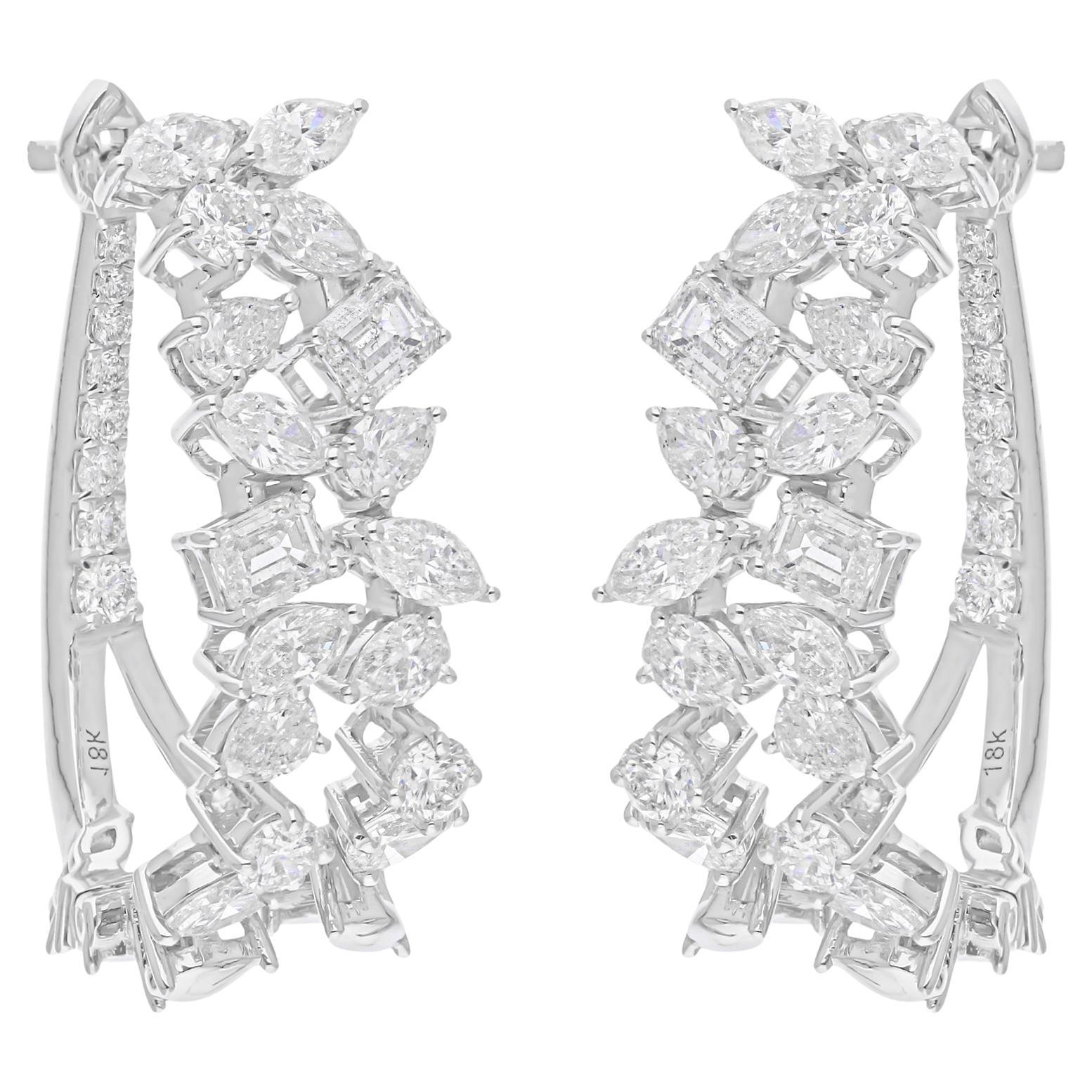 Natural 5.22 Carat SI/H Multi Shape Diamond Earrings 18 Karat White Gold Jewelry
