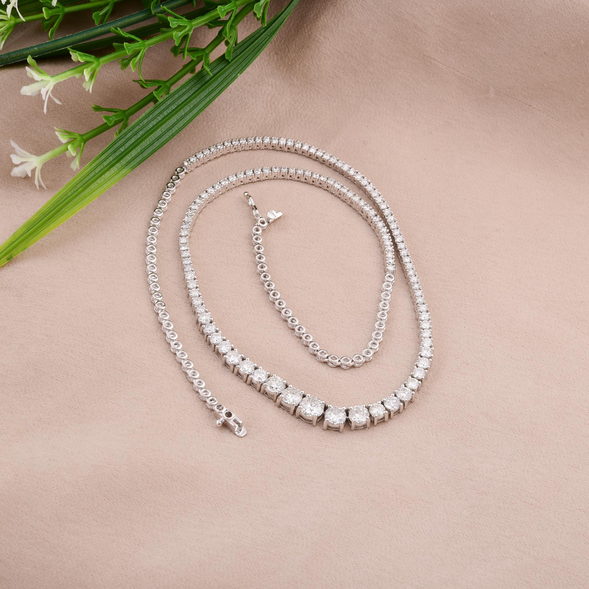 Modern Natural 5.23 Carat Diamond Necklace 14 Karat White Solid Gold Handmade Jewelry For Sale