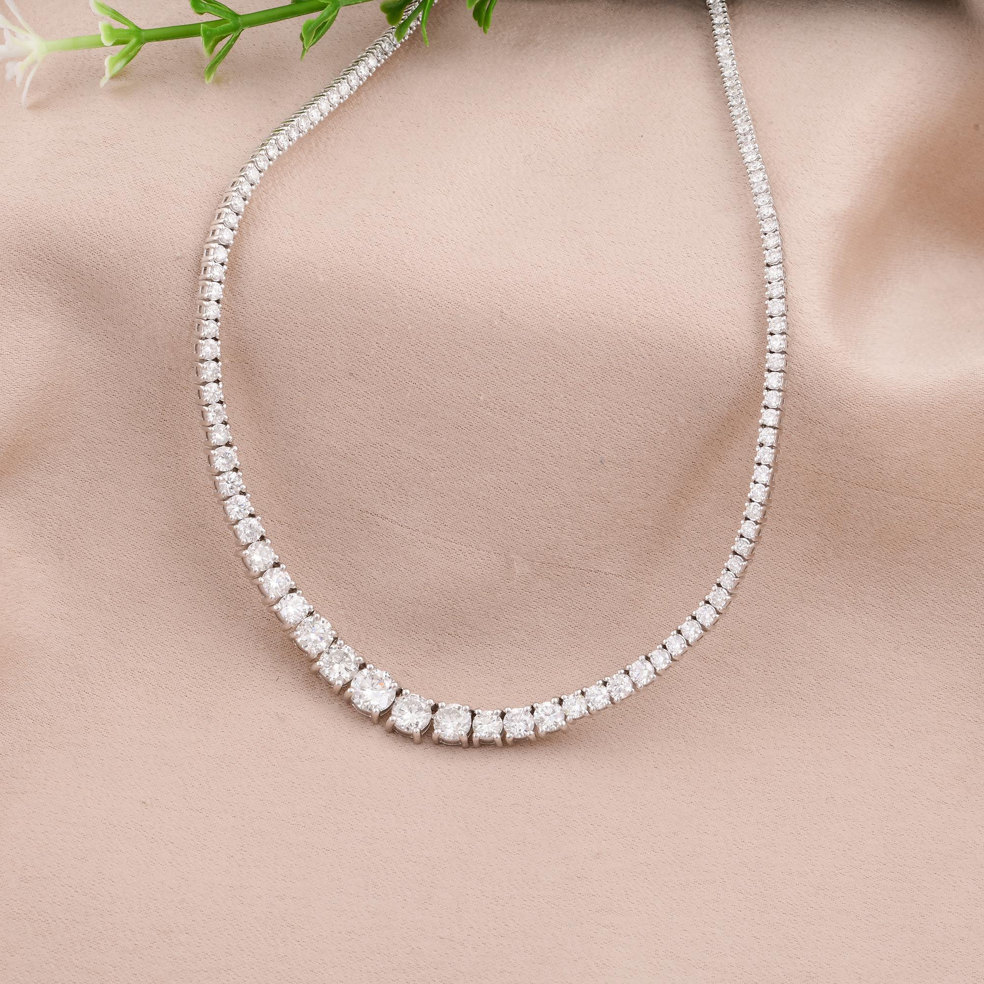 Round Cut Natural 5.23 Carat Diamond Necklace 18 Karat White Solid Gold Handmade Jewelry For Sale