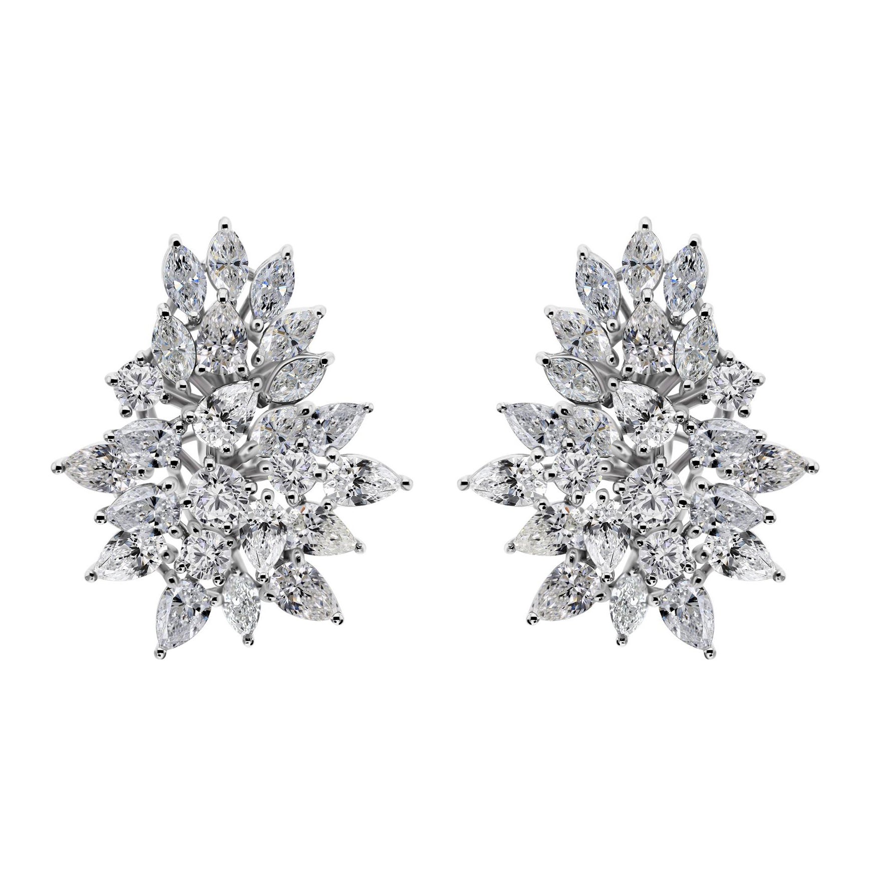 Natural 5.24ct SI/H Diamond Cluster Statement Stud Earrings 14 Karat White Gold