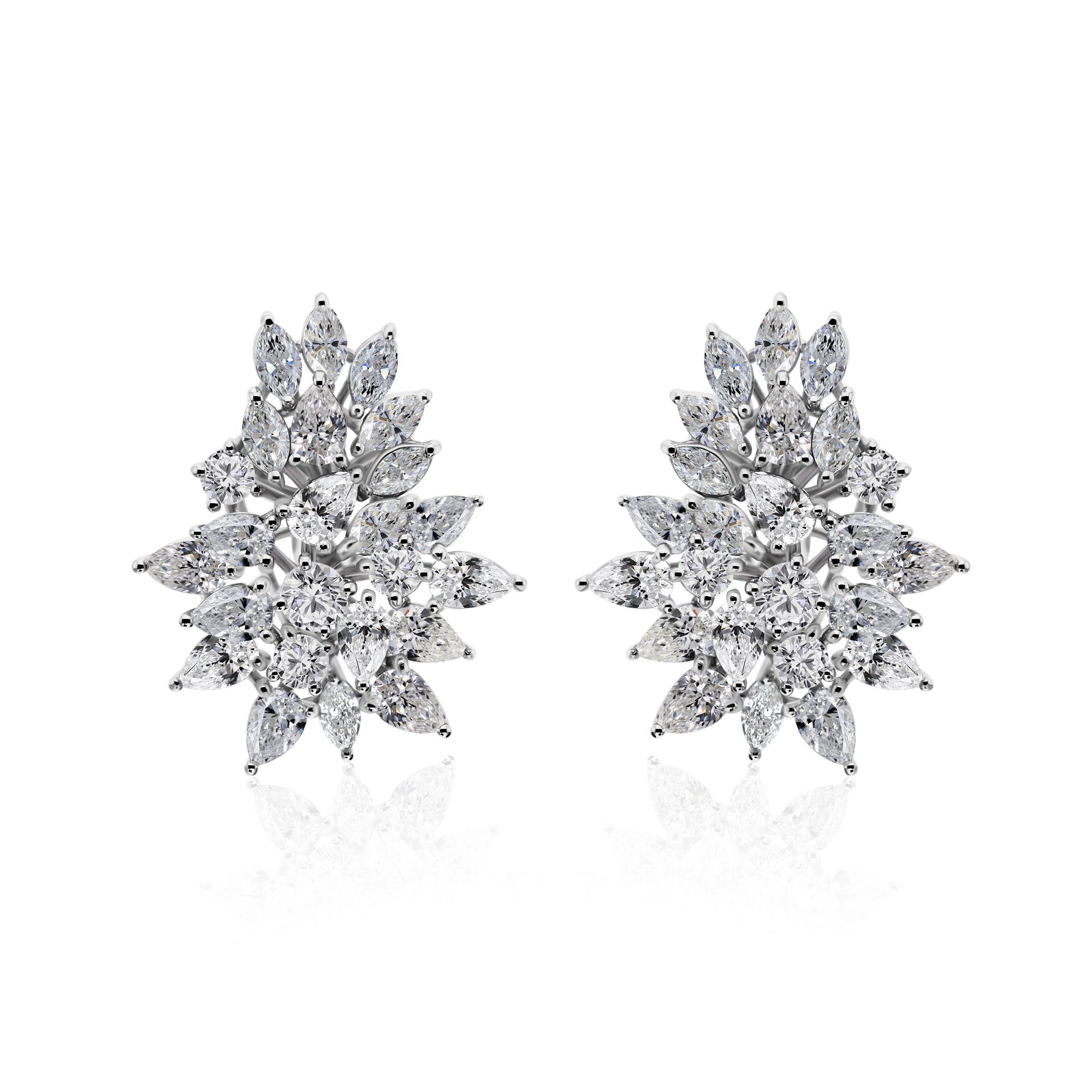 Nature 5.24ct SI/H Diamond Cluster Statement Stud Ears Gold 18 Karat White Gold