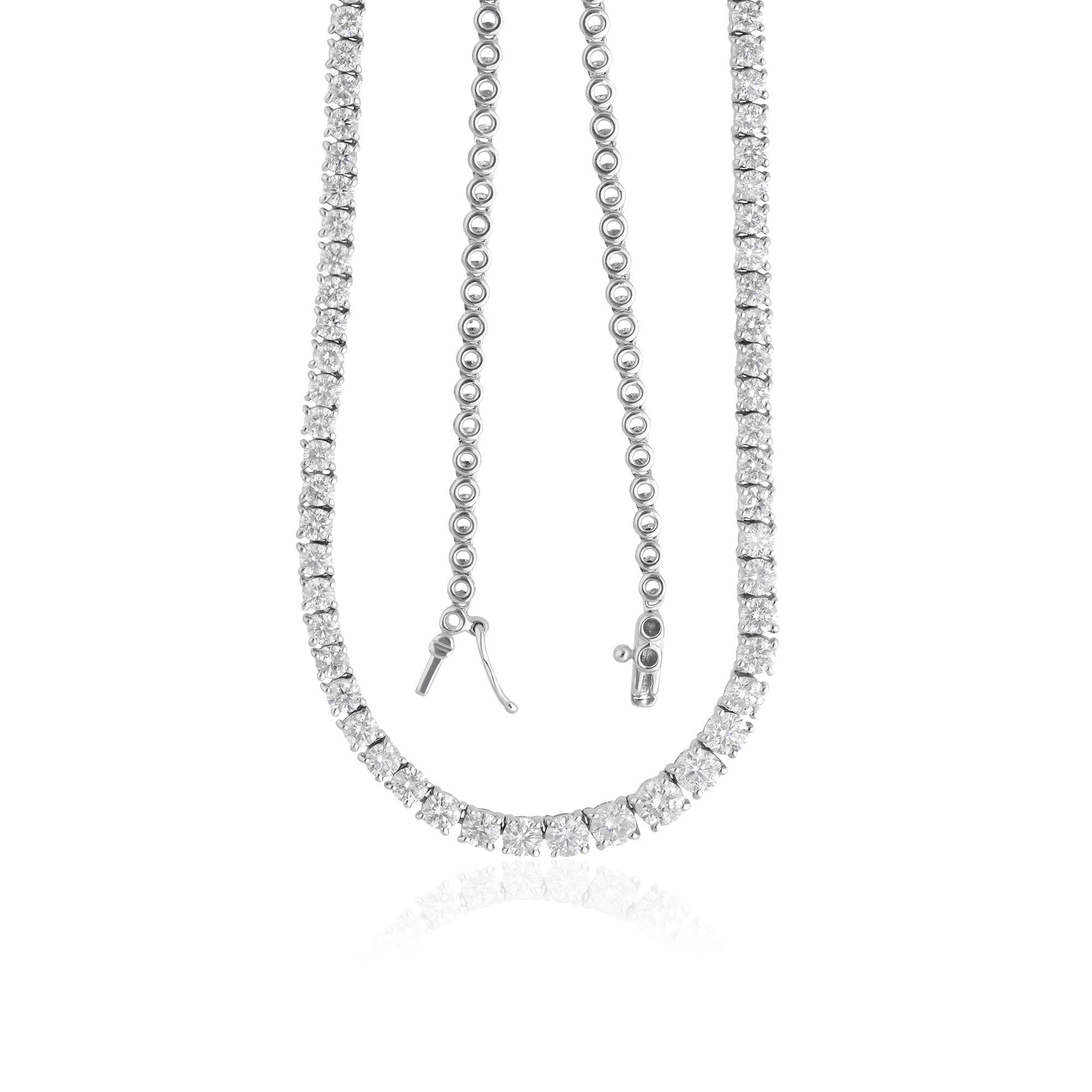 Taille ronde Chaîne collier de diamants ronds naturels de 5,25 carats en or blanc 18 carats en vente