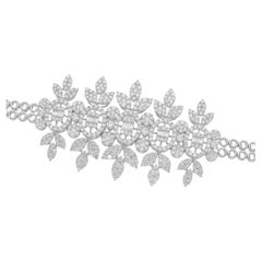 Natural 5.25 Carat SI/H Baguette Diamond Flower Bracelet 18 Karat White Gold