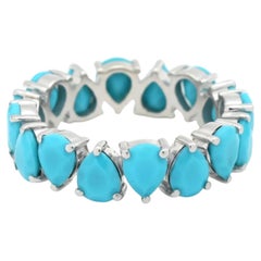 Natural 5.25cts Turquoise Ring in 14k White Gold