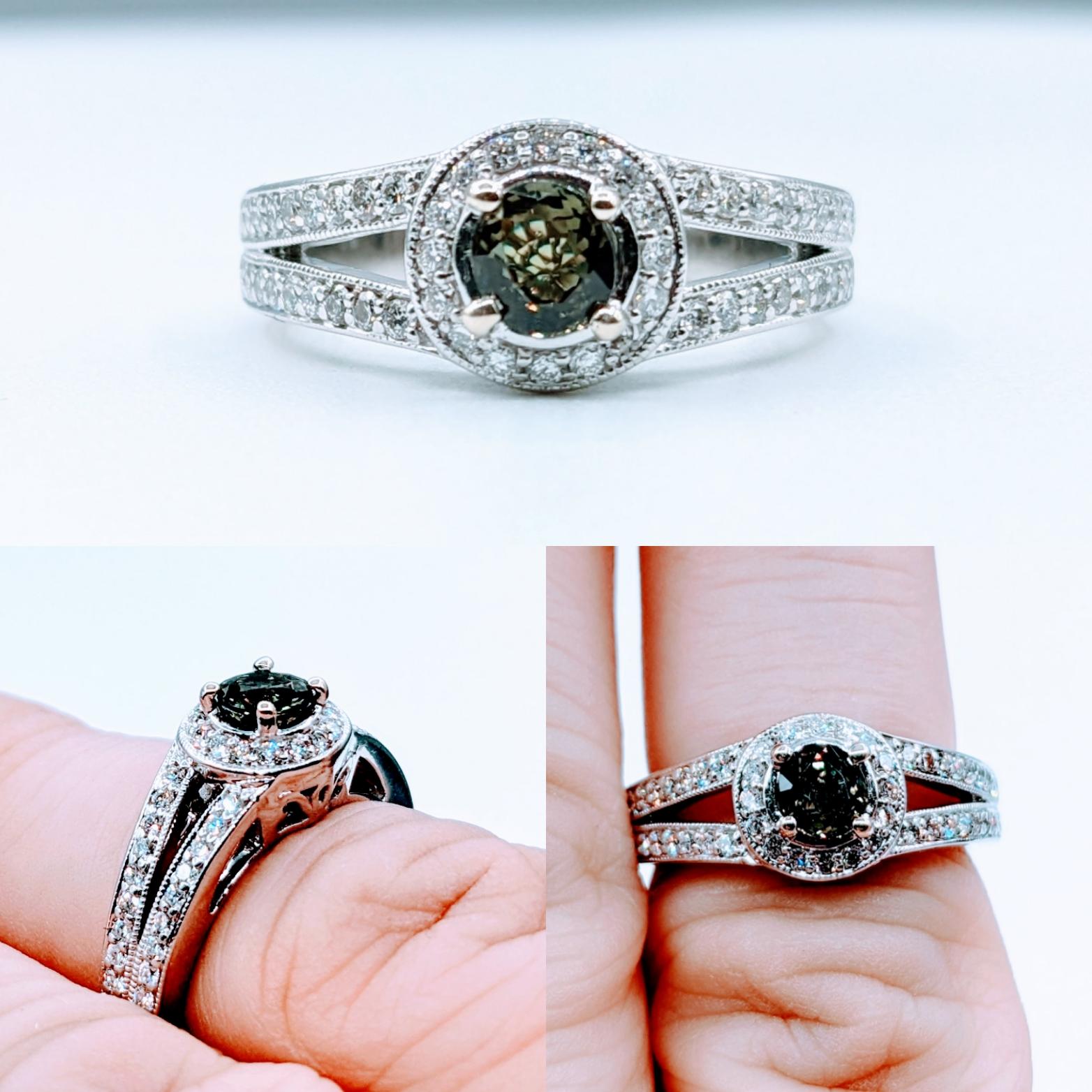 Contemporary Natural .52ct Alexandrite & Diamond Halo Ring For Sale