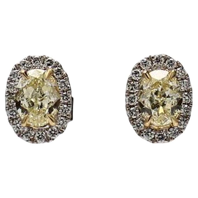 Natural .53 Carat Yellow Oval and White Diamond Gold Stud Earrings