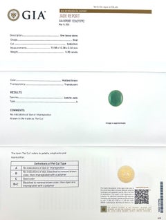 Gemma ovale cabochon in giadaite verde intenso, naturale, da 5,30 carati, certificata GIA, grado "A"