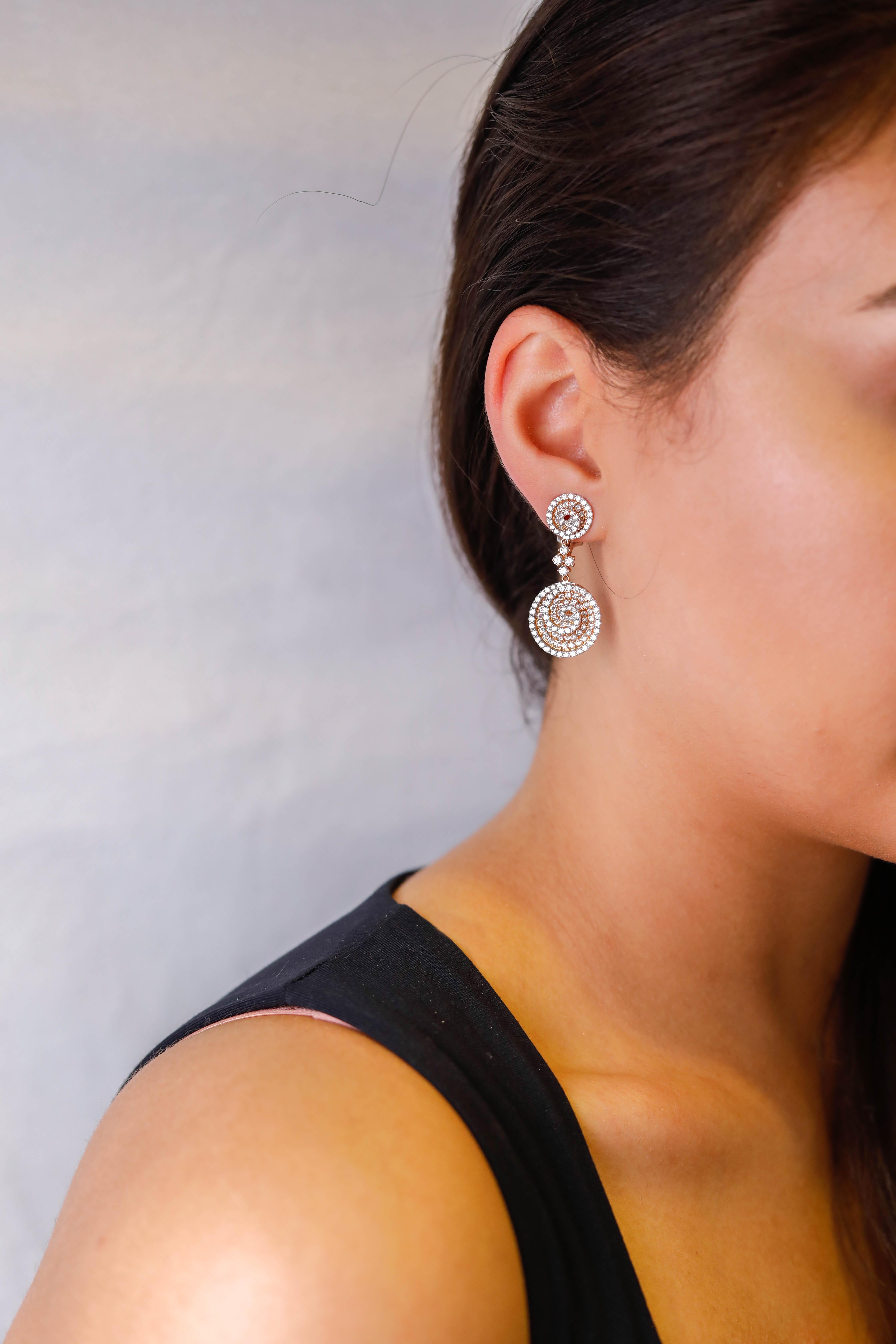 Infinity Circle Design 5,33 ctw Pave Diamant-Tropfen-Ohrringe in 18k Roségold Damen im Angebot