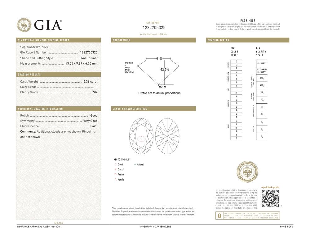 Natürlicher 5,36ct GIA I SI2 Oval Brillantschliff Lose Diamant im Angebot 2
