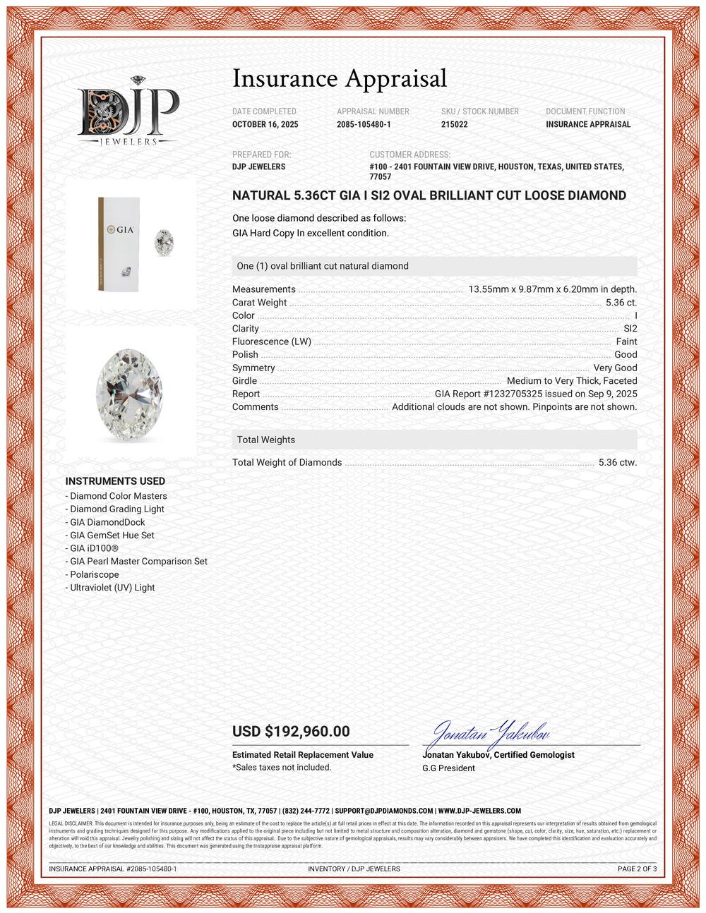 Natürlicher 5,36ct GIA I SI2 Oval Brillantschliff Lose Diamant im Angebot 4