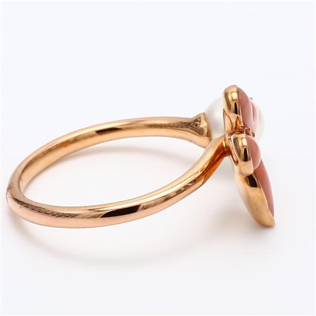 Contemporary Natural White Pearl and Pink Coral .55 Carat TW Rose Gold Fashion Ring For Sale