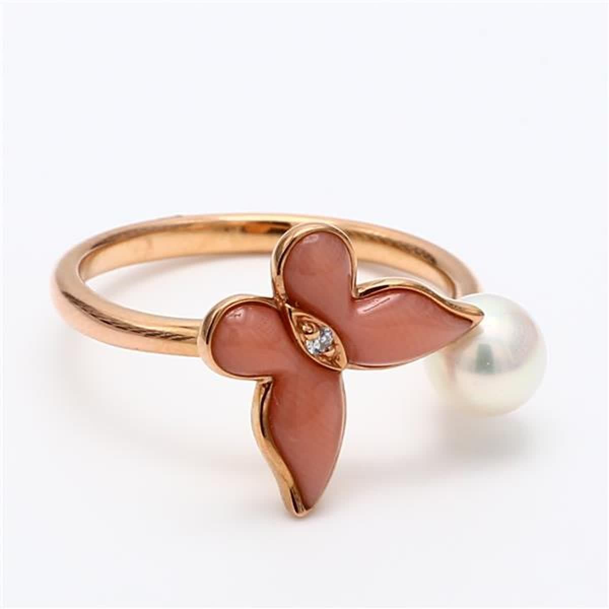 Single Cut Natural White Pearl and Pink Coral .55 Carat TW Rose Gold Fashion Ring For Sale