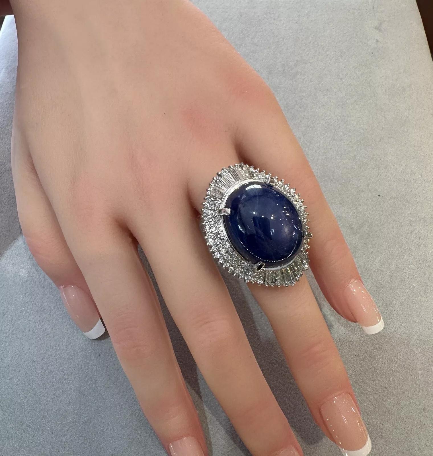 Natural 54 carat Star Sapphire and Diamond Ballerina Ring in Platinum In Excellent Condition In La Jolla, CA