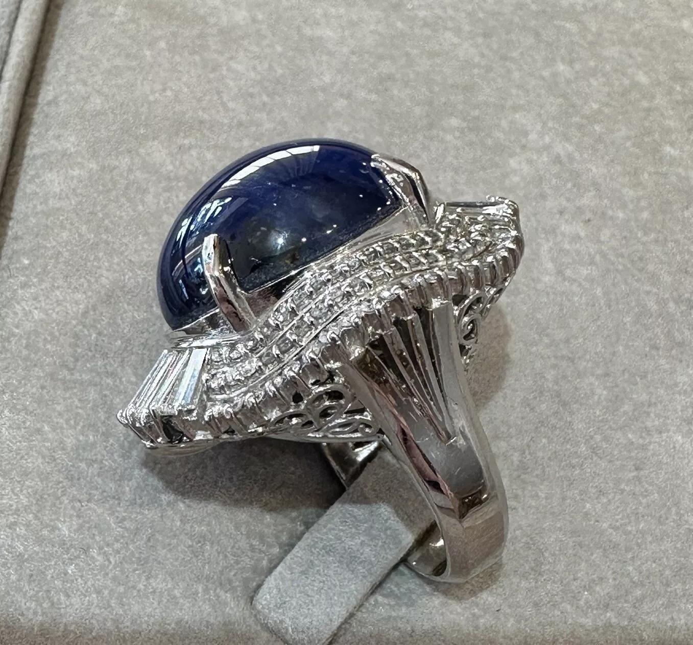 Natural 54 carat Star Sapphire and Diamond Ballerina Ring in Platinum 1