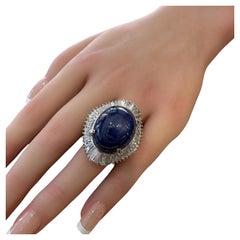 Natural 54 carat Star Sapphire and Diamond Ballerina Ring in Platinum
