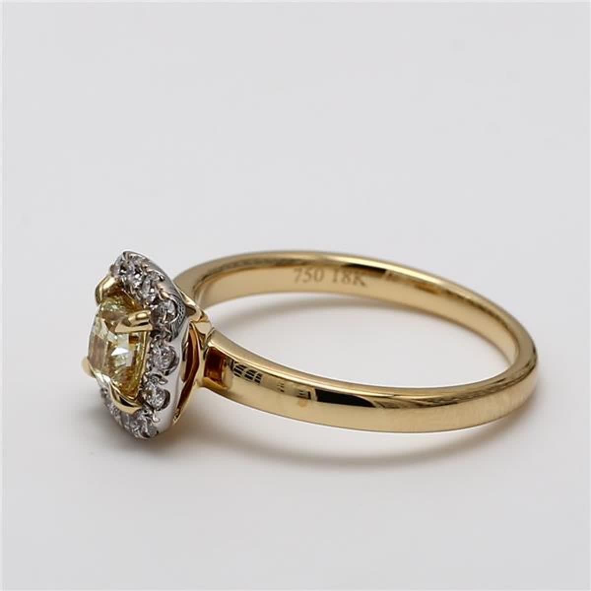 Cushion Cut Natural Yellow Cushion and White Diamond .76 Carat TW Yellow Gold Cocktail Ring For Sale