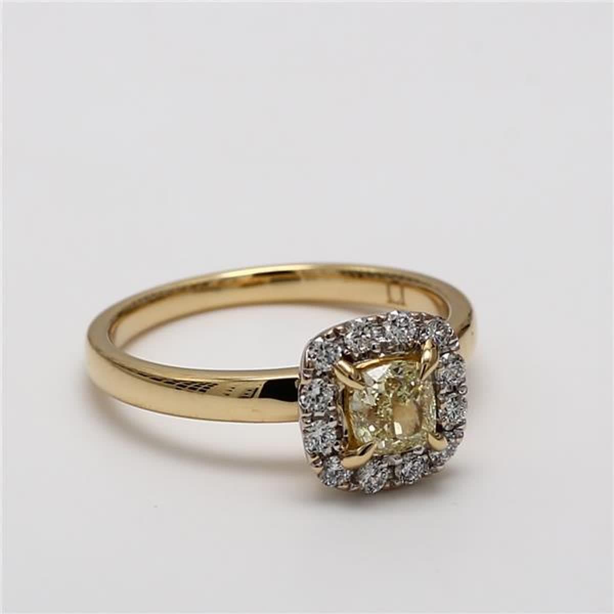 Natural Yellow Cushion and White Diamond .76 Carat TW Yellow Gold Cocktail Ring For Sale 2