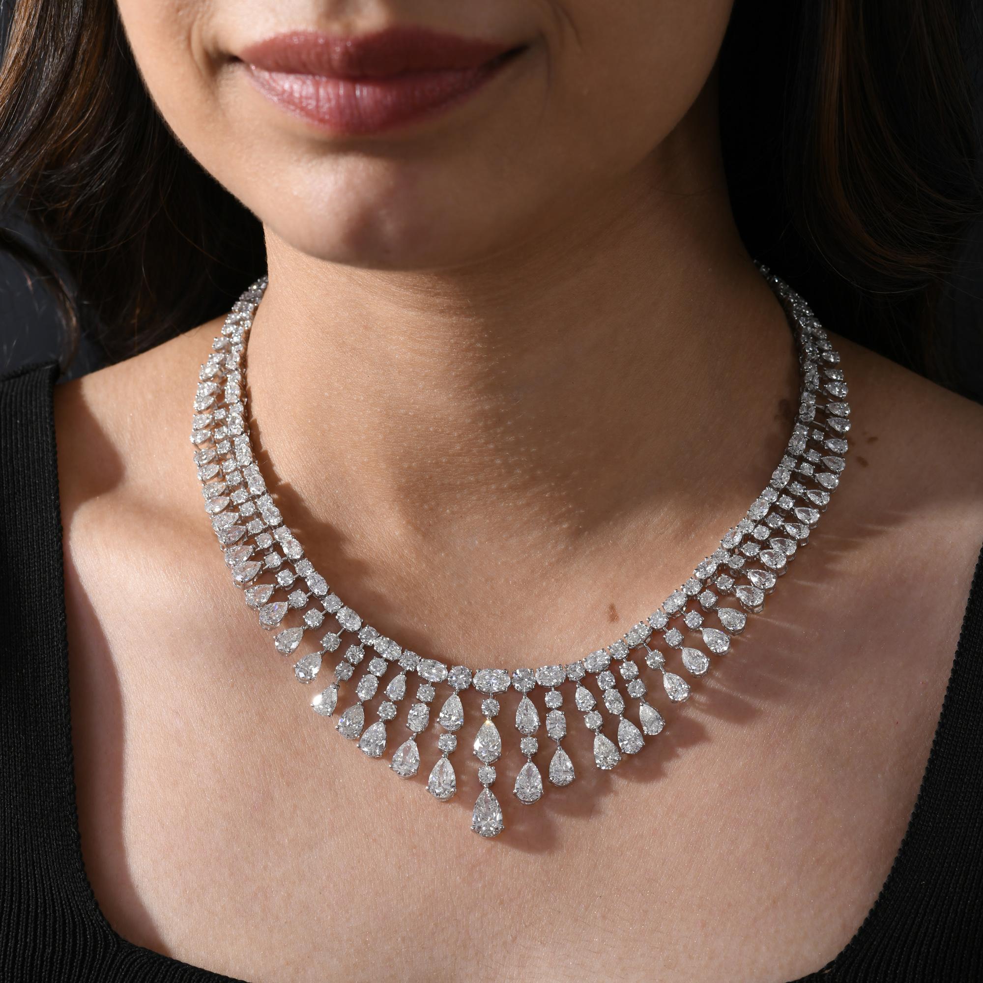 Collar de Diamantes Natural de 54.07 Quilates Claridad SI Color HI Oro Blanco 18 Kilates Corte pera en venta