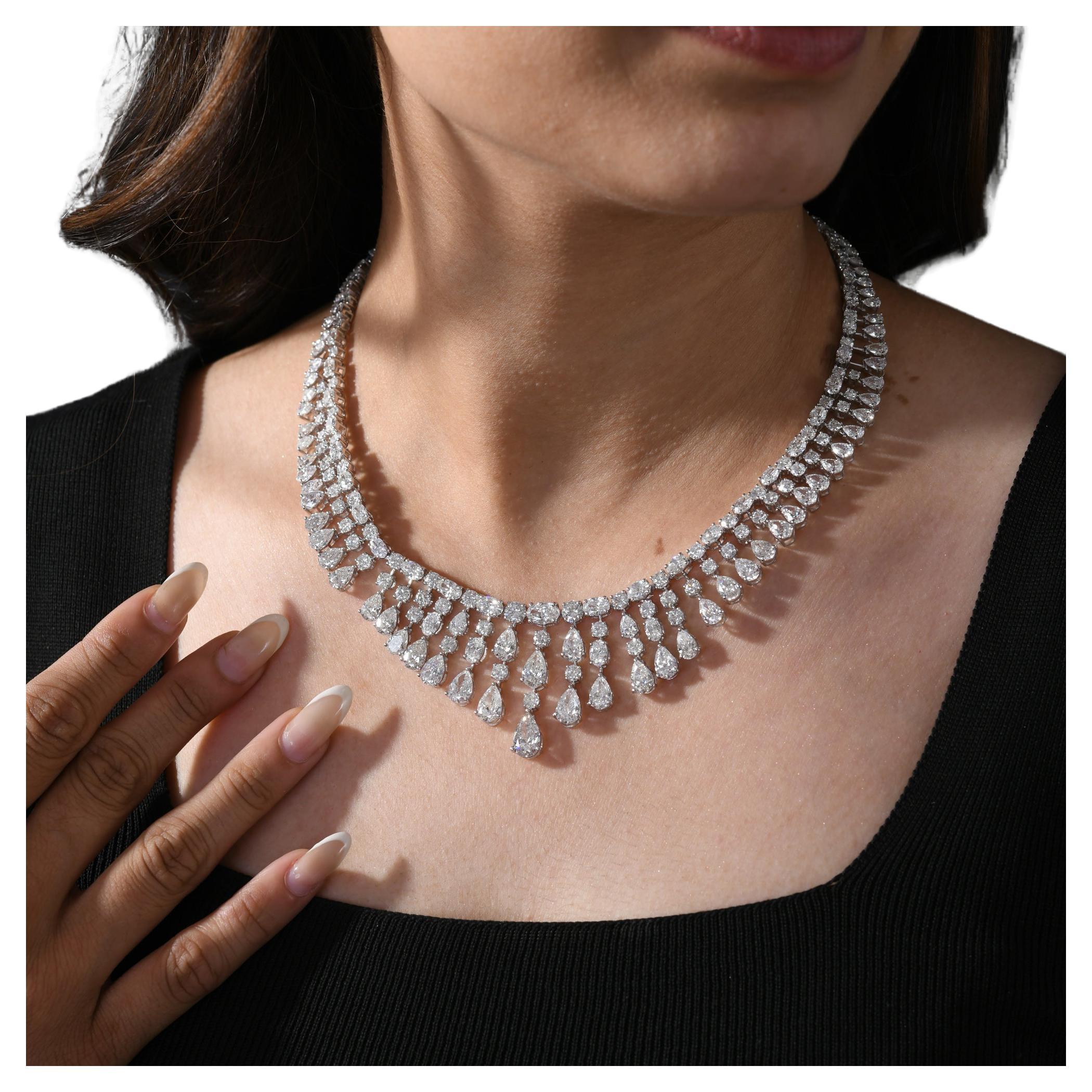 Collana di diamanti naturali da 54,07 carati SI Clarity HI Color Oro bianco 18 carati