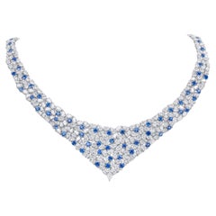 Natural 54.44 Ct. TW Blue Sapphire & Diamond Necklace, 18K White Gold
