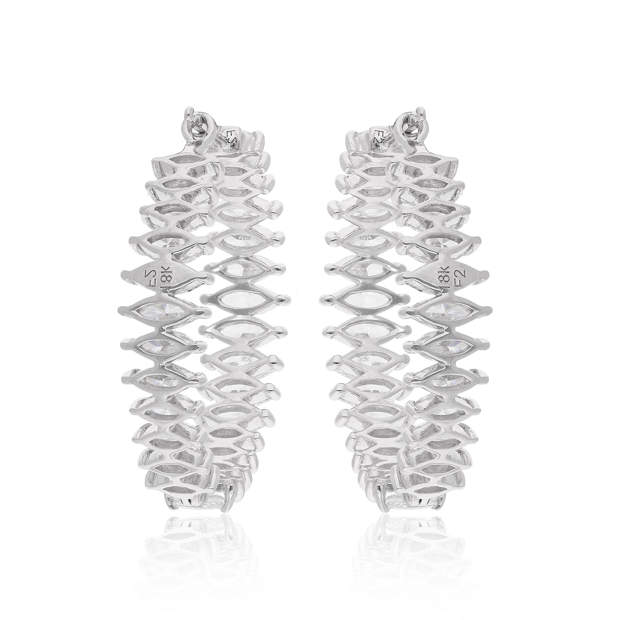 Natural 5.47 Carat Marquise Diamond Hoop Earrings 14 Karat White Gold Jewelry In New Condition For Sale In Diera, Dubai