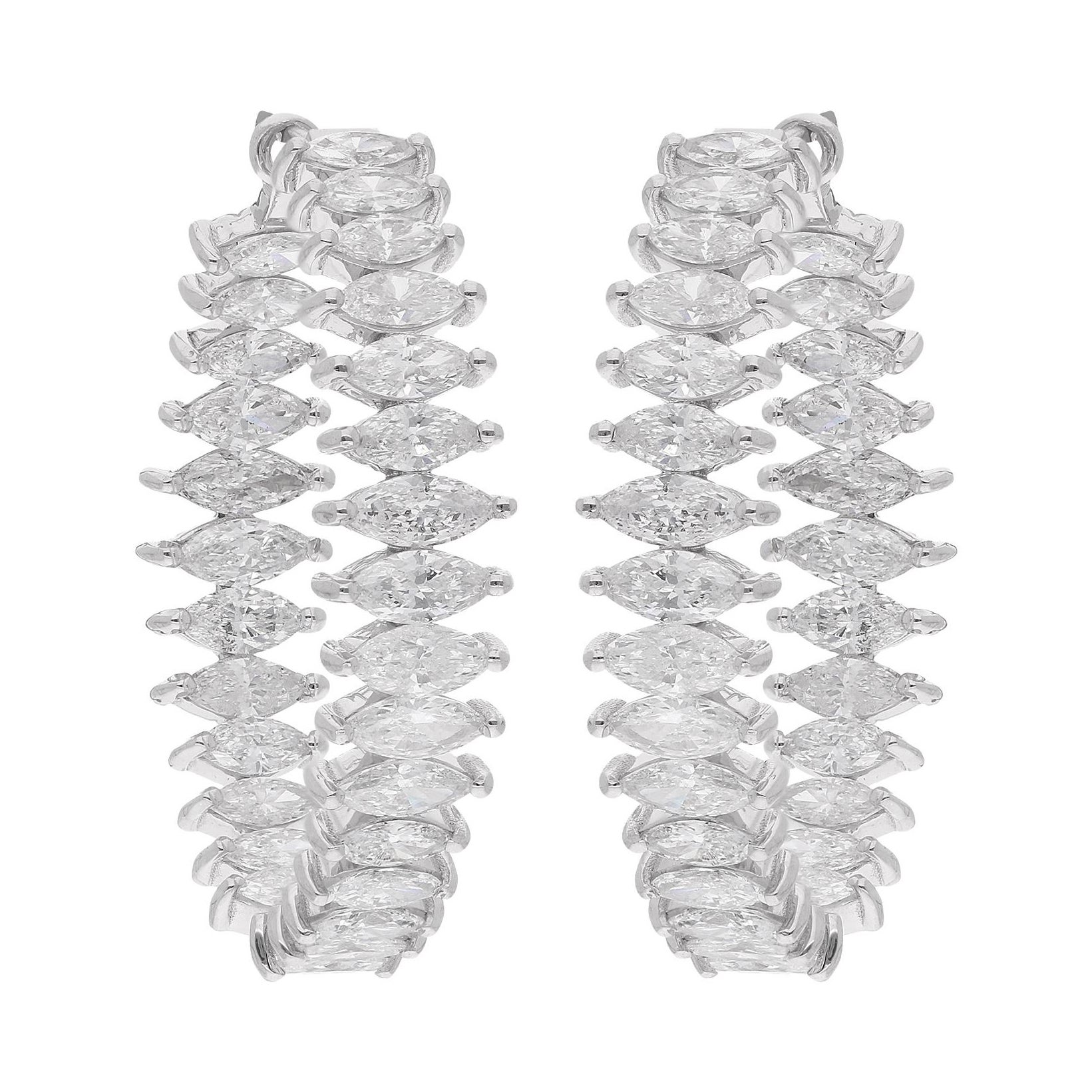 Natural 5.47 Carat Marquise Diamond Hoop Earrings 14 Karat White Gold Jewelry For Sale