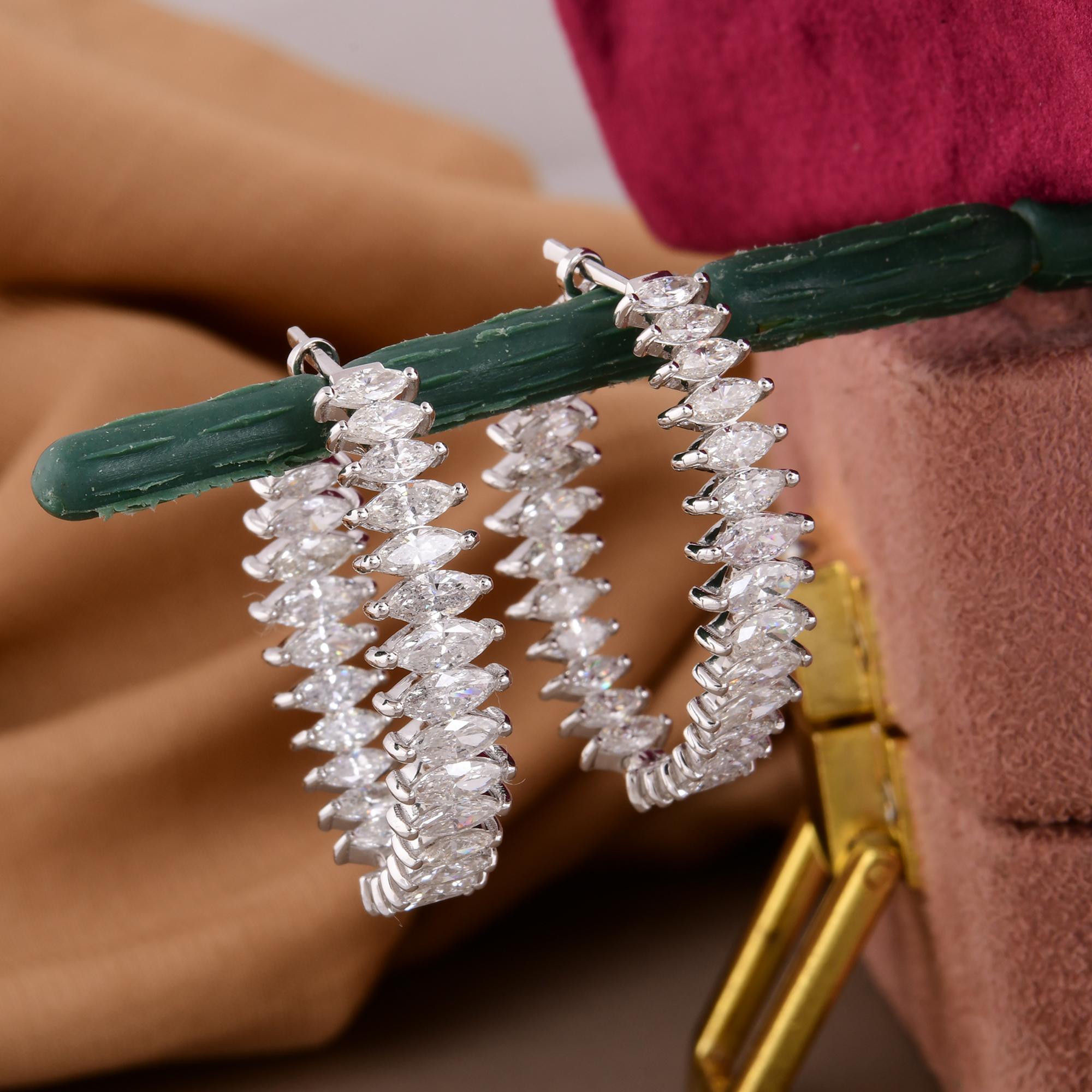 Moderne Nature 5.47 Carat Marquise Diamond Hoop Earrings 18 Karat White Gold Jewelry en vente