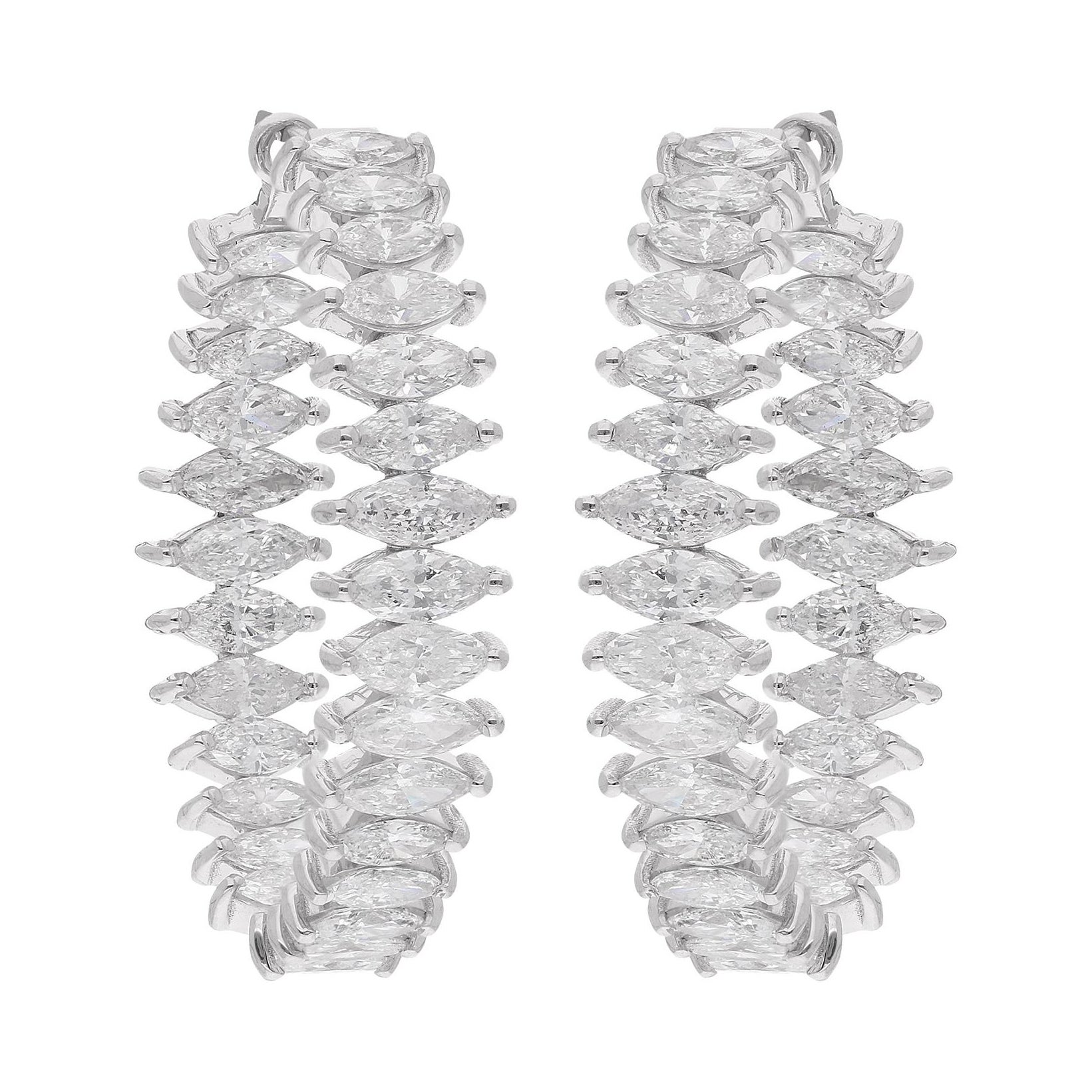 Natural 5.47 Carat Marquise Diamond Hoop Earrings 18 Karat White Gold Jewelry