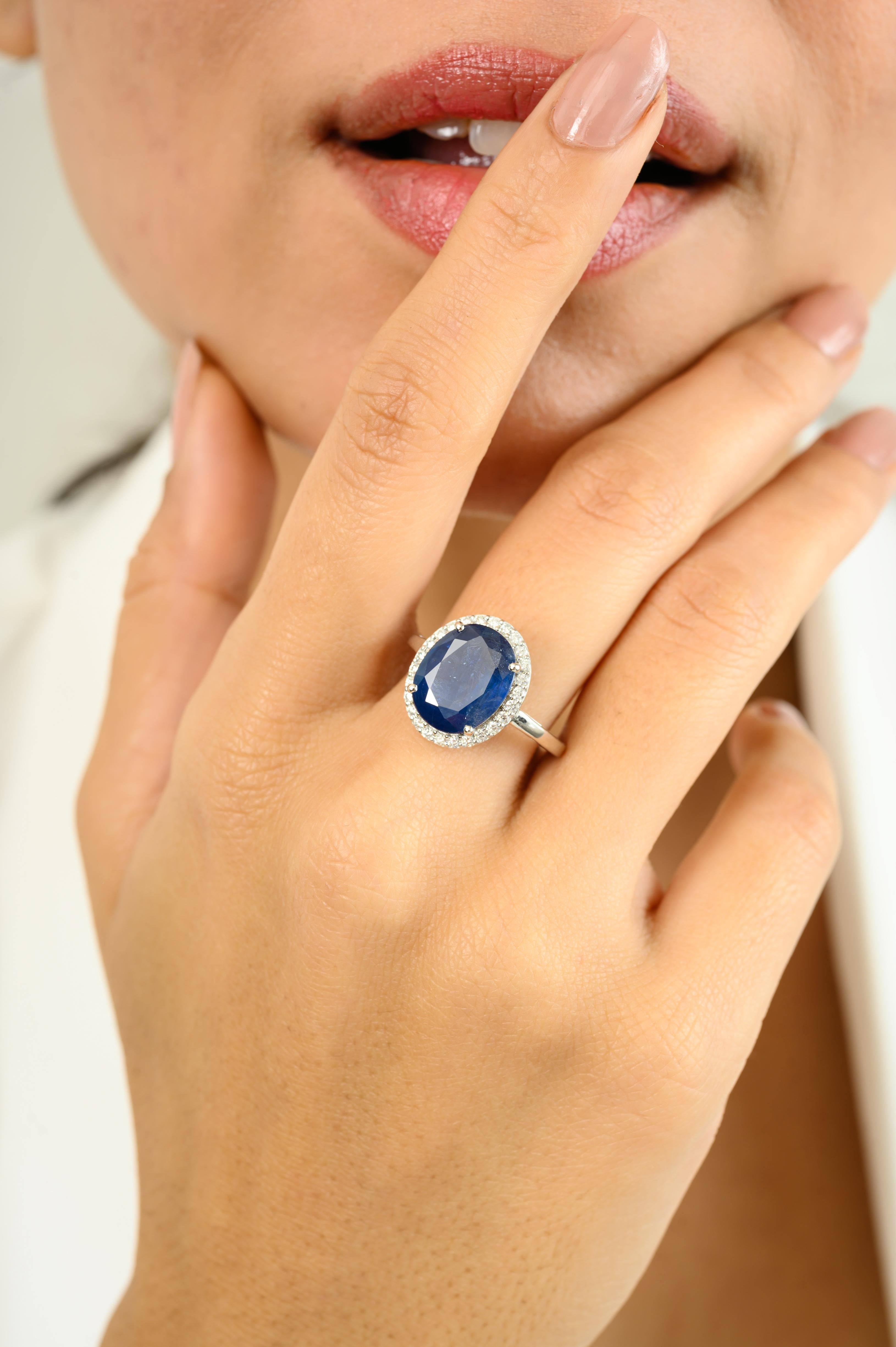 For Sale:  Natural 5.47 Carat Oval Blue Sapphire & Diamond Ring in 14k Solid White Ring 3