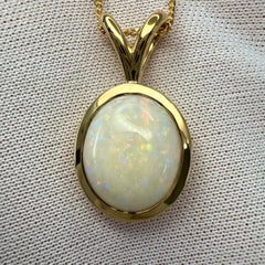 Natural 5.47ct Australian Opal Oval Cabochon 18k Yellow Gold Pendant Necklace